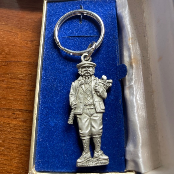 Vintage FORT Pewter Key Chain English Male Golfer Original Gift Box - Picture 1 of 11